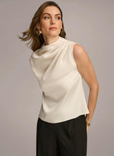 Donna Karan Sweaters And Tops | Women SLEEVELESS DRAPED MOCKNECK TOP Cream