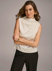 Donna Karan Sweaters And Tops | Women SLEEVELESS DRAPED MOCKNECK TOP Cream
