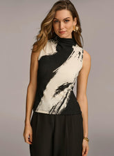 Donna Karan Sweaters And Tops | Women SLEEVELESS MOCK NECK TOP Black/cream