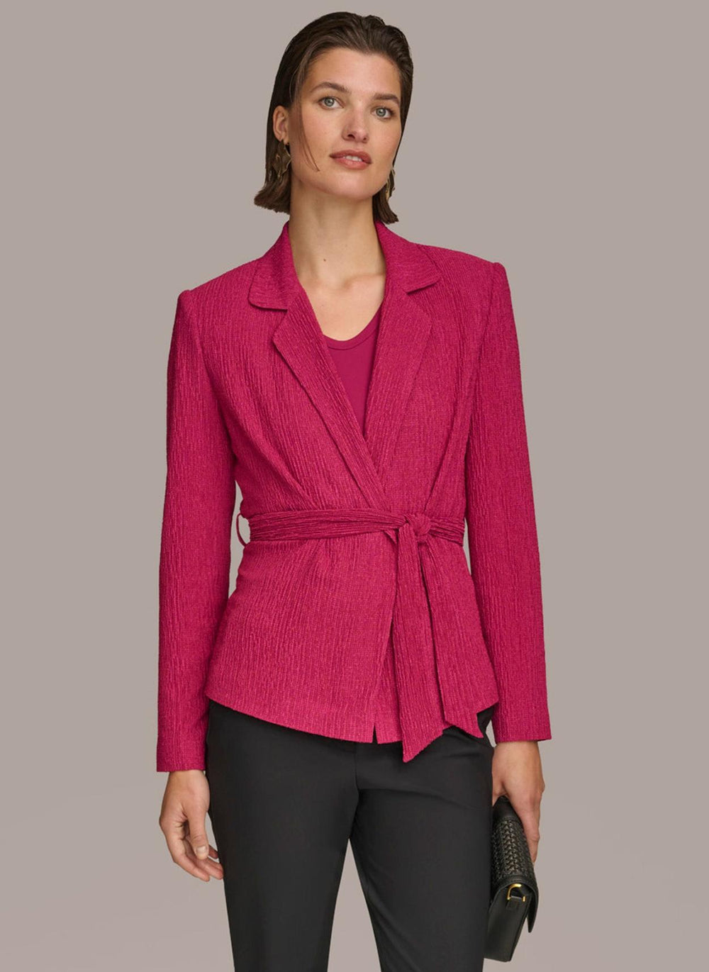 Donna Karan Sweaters And Tops | Women TEXTURE BELTED WRAP JACKET Cactus Flower