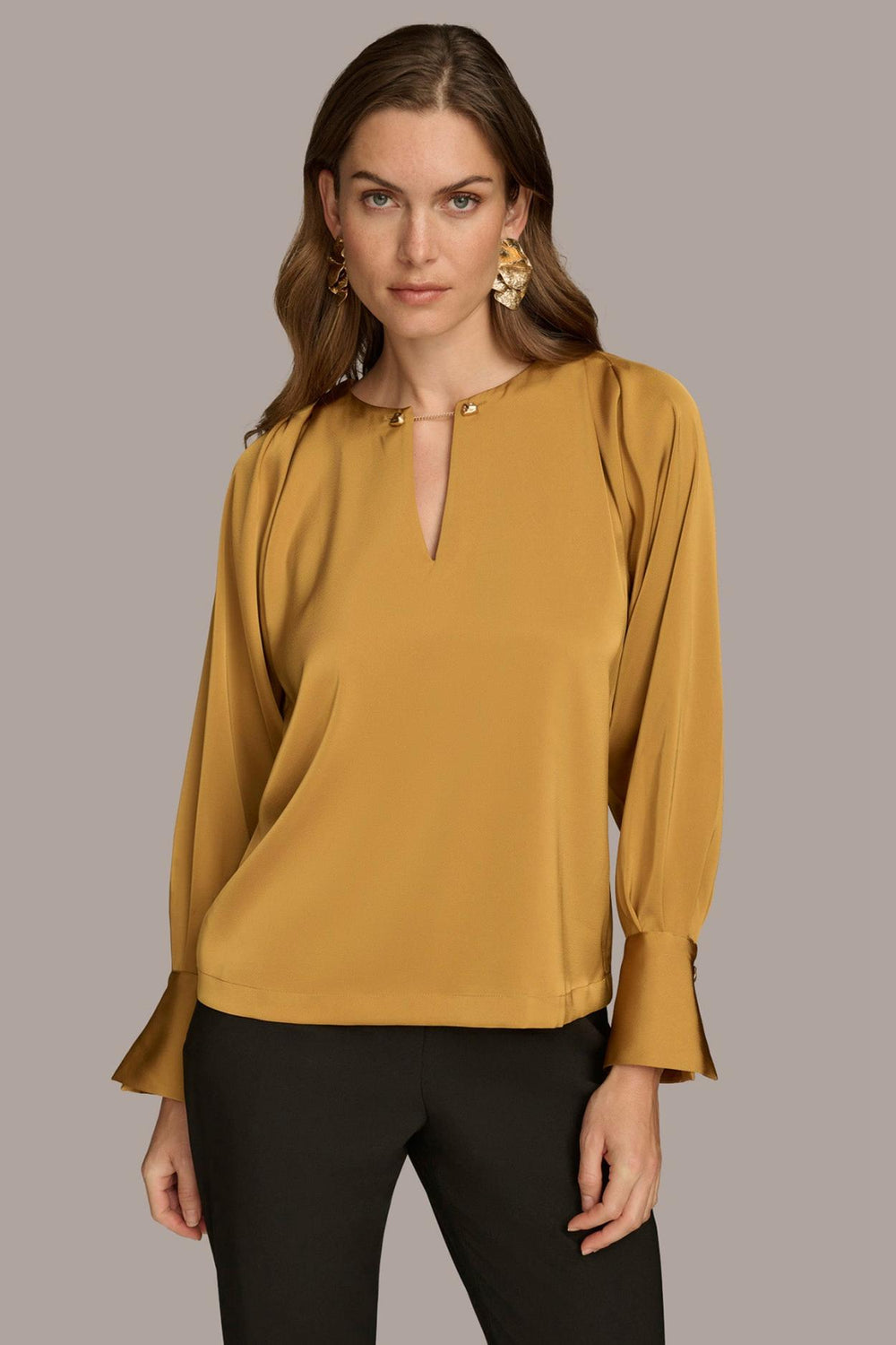 Donna Karan Sweaters And Tops | Women TOP WITH CHAIN HARDWARE Antique Gold