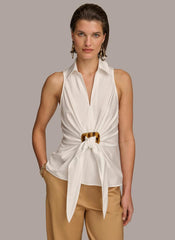 Donna Karan Sweaters And Tops | Women TORTOISE HARDWARE KNOT TOP Cream