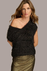 Donna Karan Sweaters And Tops | Women V-NECK EYELASH TOP Black