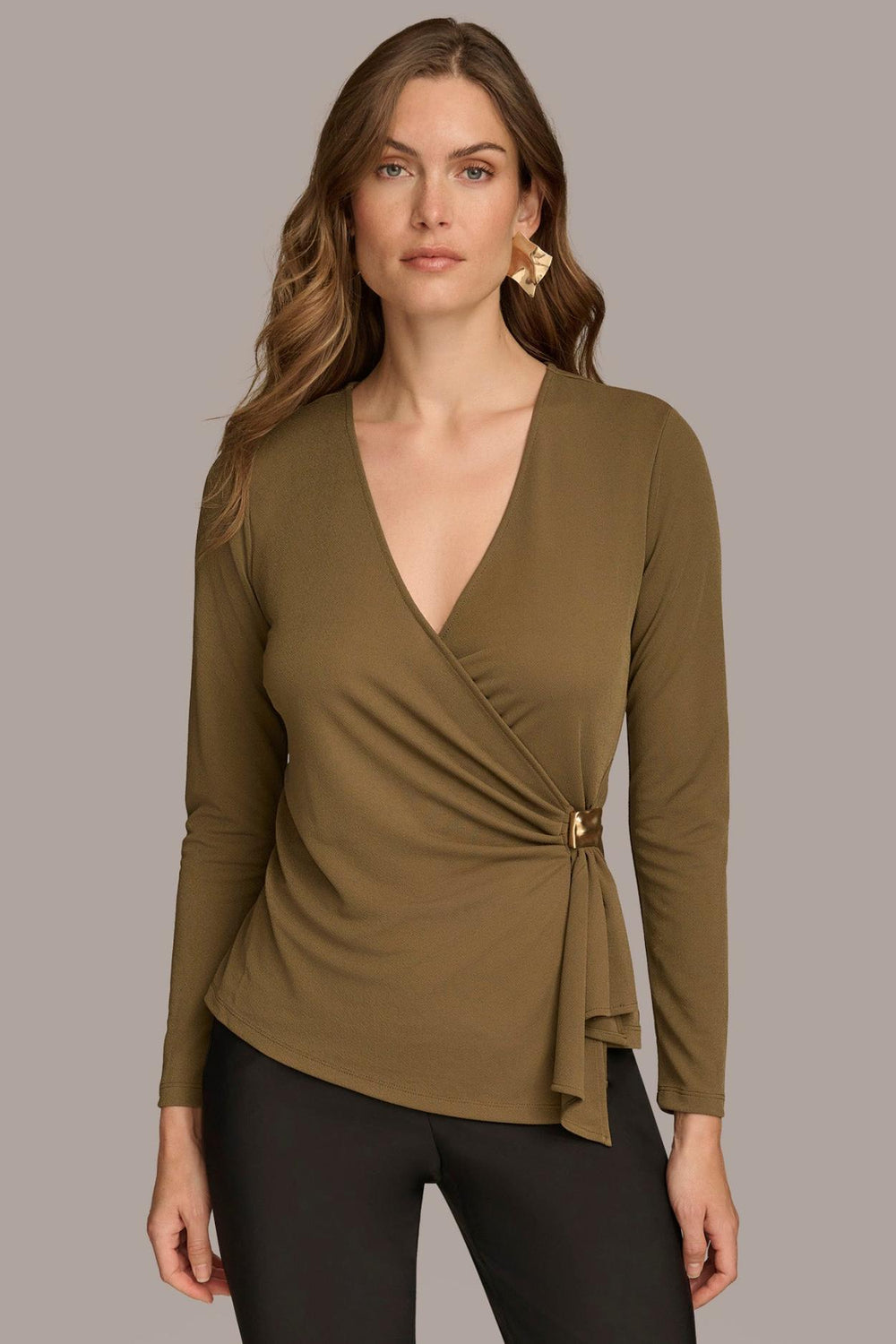 Donna Karan Sweaters And Tops | Women V NECK TOP WITH HARDWARE Beech