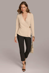 Donna Karan Sweaters And Tops | Women V NECK TOP WITH HARDWARE Biscotti