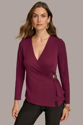 Donna Karan Sweaters And Tops | Women V NECK TOP WITH HARDWARE Elderberry