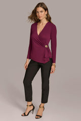 Donna Karan Sweaters And Tops | Women V NECK TOP WITH HARDWARE Elderberry