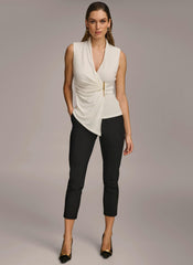 Donna Karan Sweaters And Tops | Women V-NECK WITH HARDWARE AND RUCHED DETAIL Cream