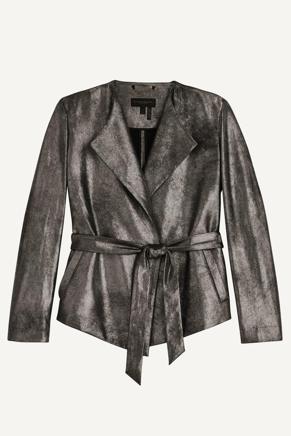Donna Karan Blazers | Women BELTED METALLIC JACKET Silver/black