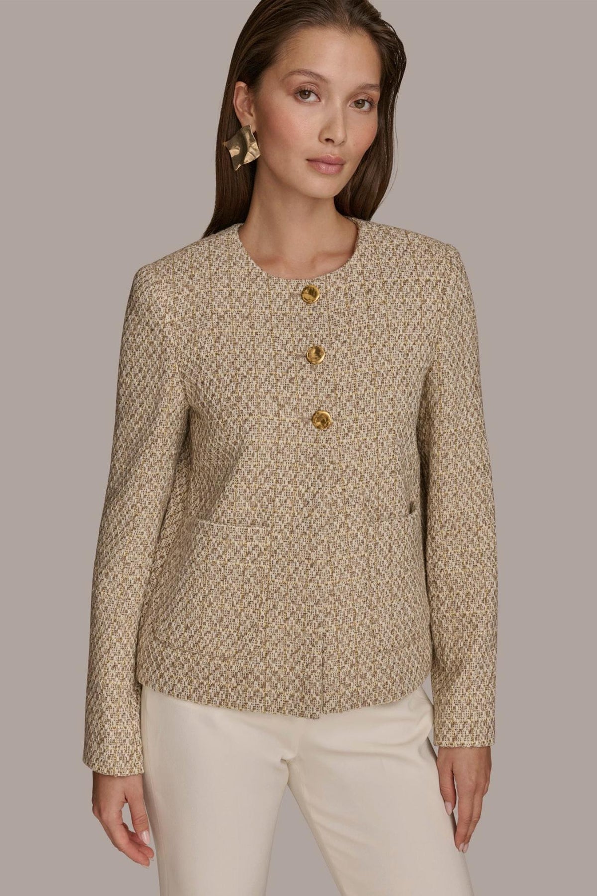 Donna Karan Blazers | Women BUTTON JACKET Ivory/gold