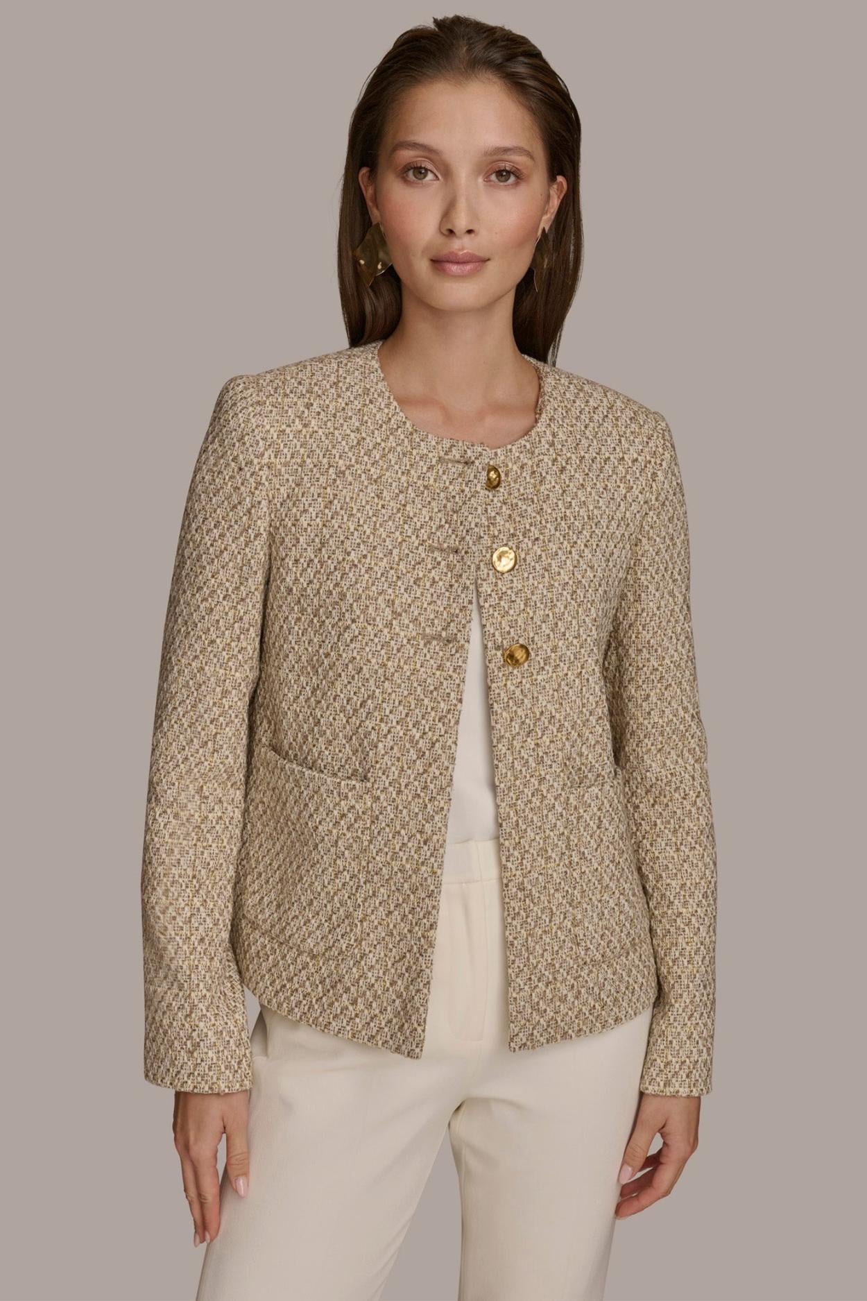 Donna Karan Blazers | Women BUTTON JACKET Ivory/gold