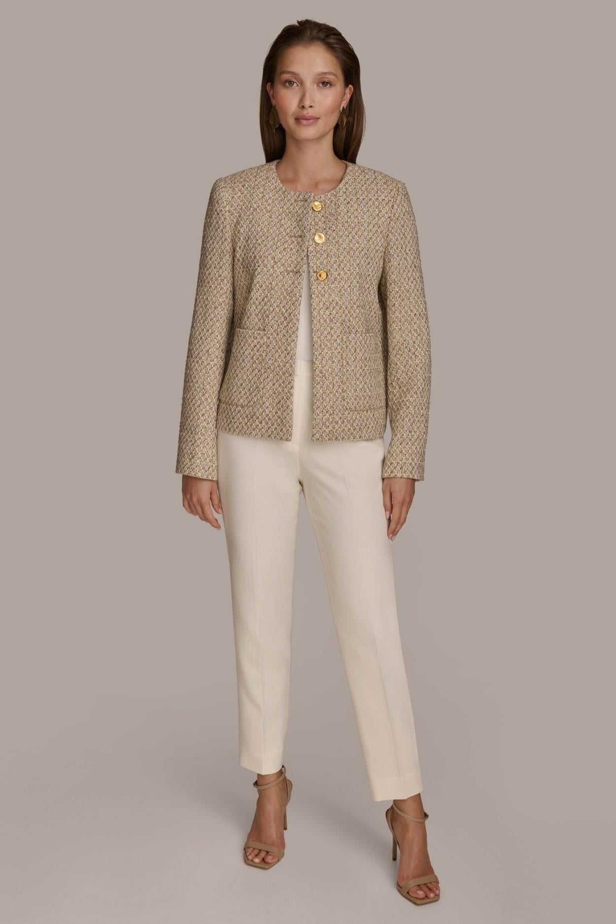 Donna Karan Blazers | Women BUTTON JACKET Ivory/gold