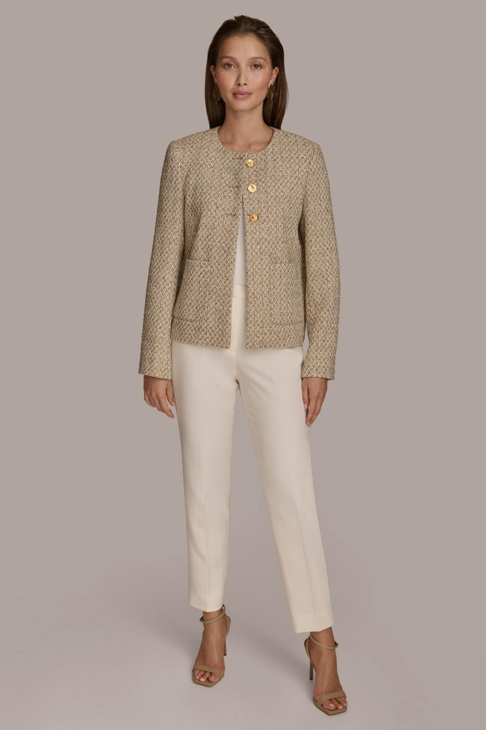 Donna Karan Blazers | Women BUTTON JACKET Ivory/gold