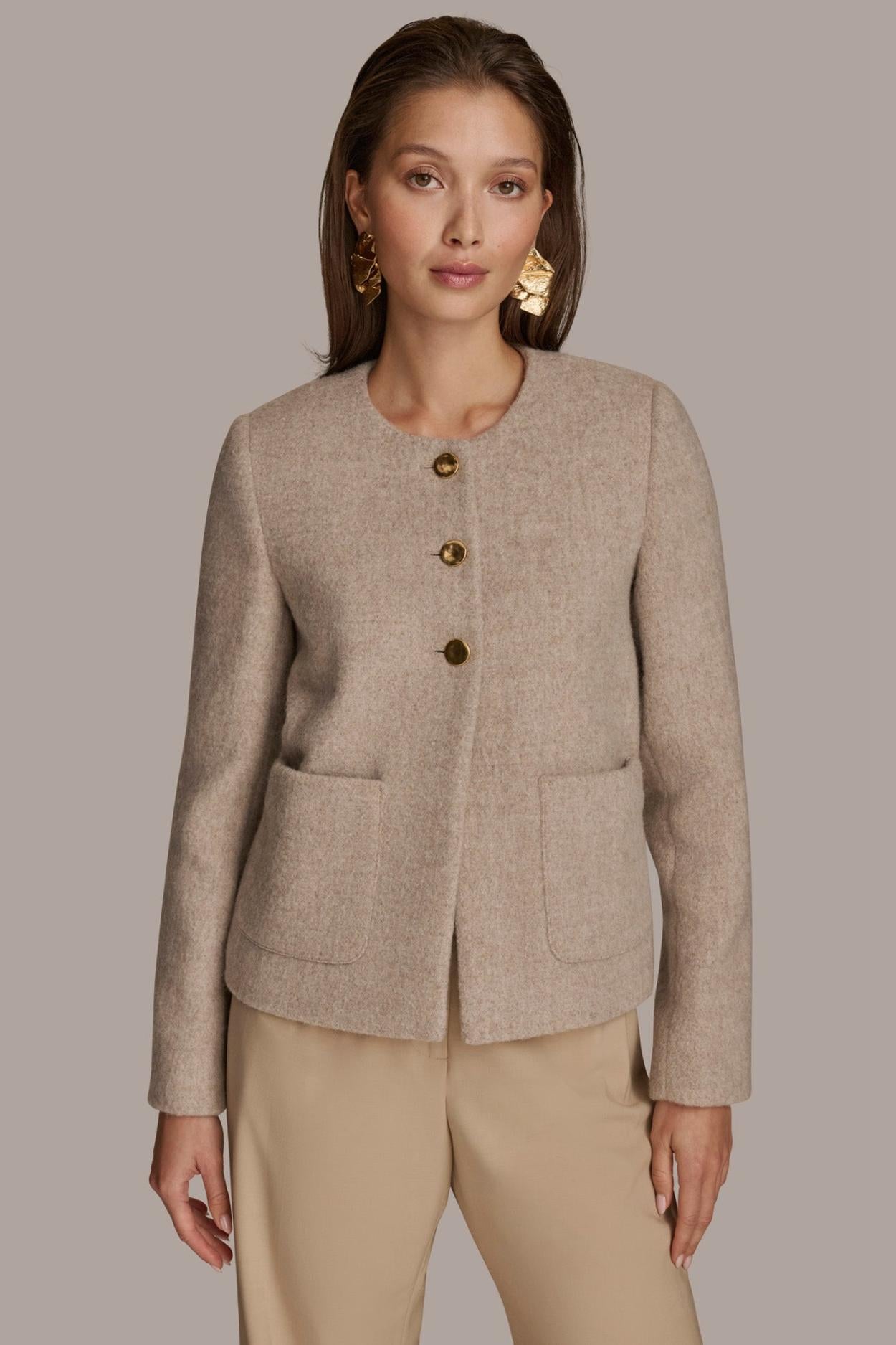 Donna Karan Blazers | Women BUTTON JACKET WITH POCKETS Beige