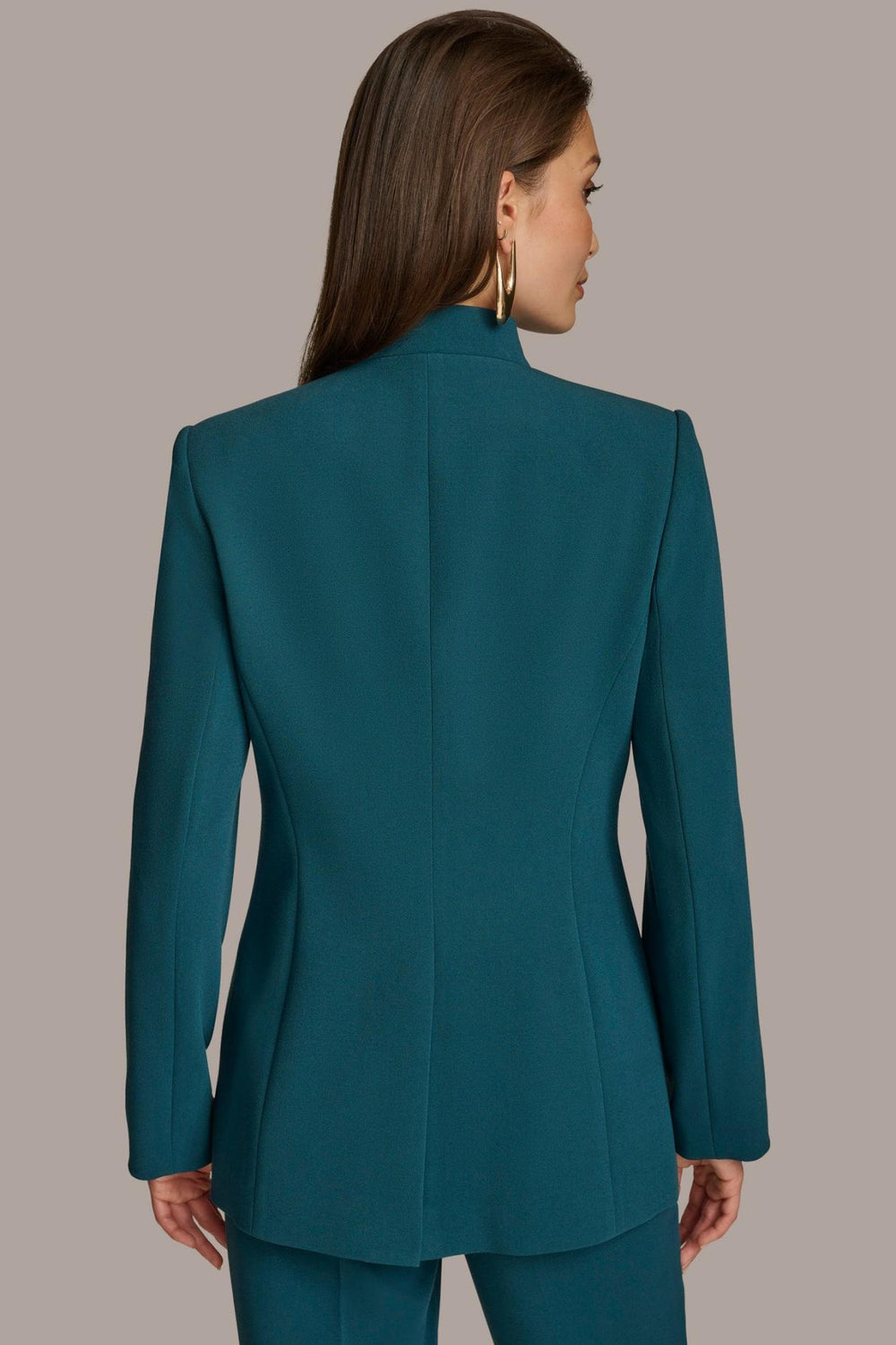 Donna Karan Blazers | Women COLLARLESS JACKET WITH BUTTON DETAIL ON SLEEVE Peacock