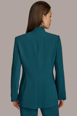 Donna Karan Blazers | Women COLLARLESS JACKET WITH BUTTON DETAIL ON SLEEVE Peacock