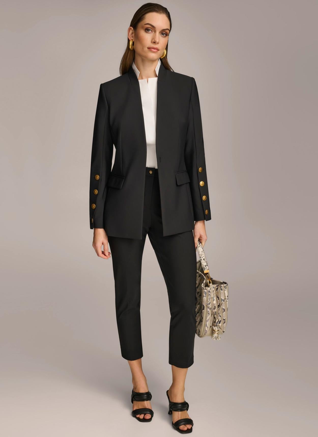 Donna Karan Blazers | Women JACKET WITH BUTTON DETAILS ON SLEEVE Black