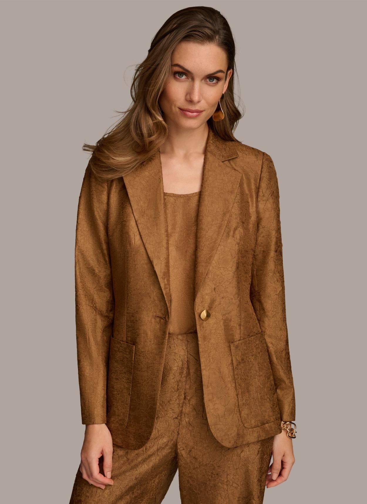Donna Karan Blazers | Women NOVELTY ONE BUTTON JACKET Bronze
