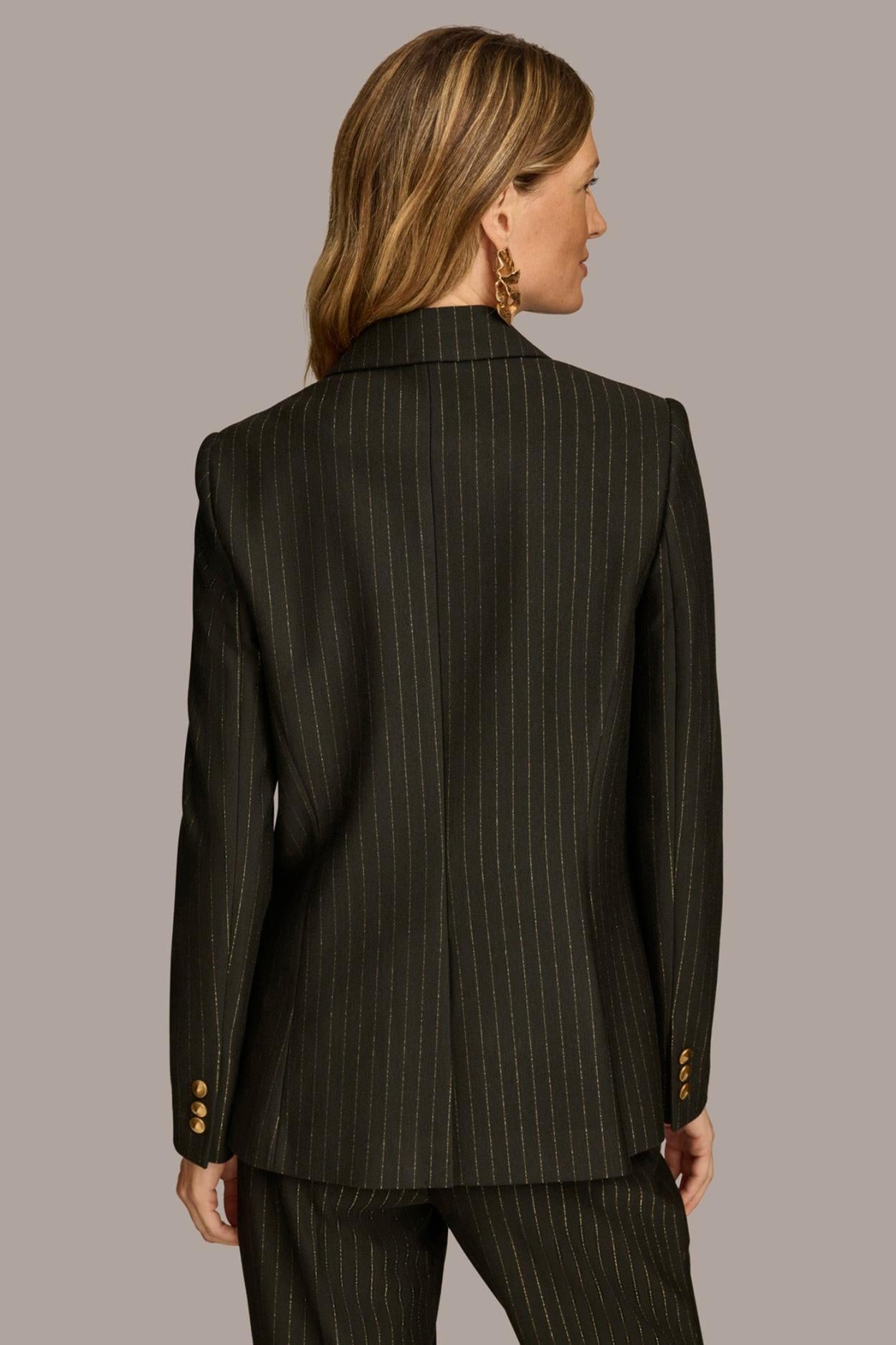 Donna Karan Blazers | Women NOVELTY PINSTRIPE ONE BUTTON JACKET Black
