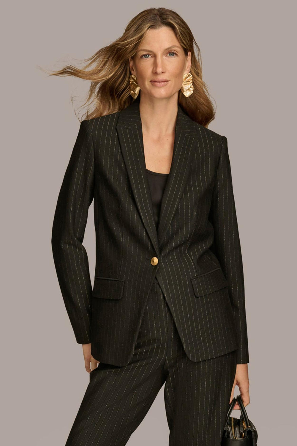 Donna Karan Blazers | Women NOVELTY PINSTRIPE ONE BUTTON JACKET Black