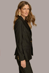 Donna Karan Blazers | Women NOVELTY PINSTRIPE ONE BUTTON JACKET Black