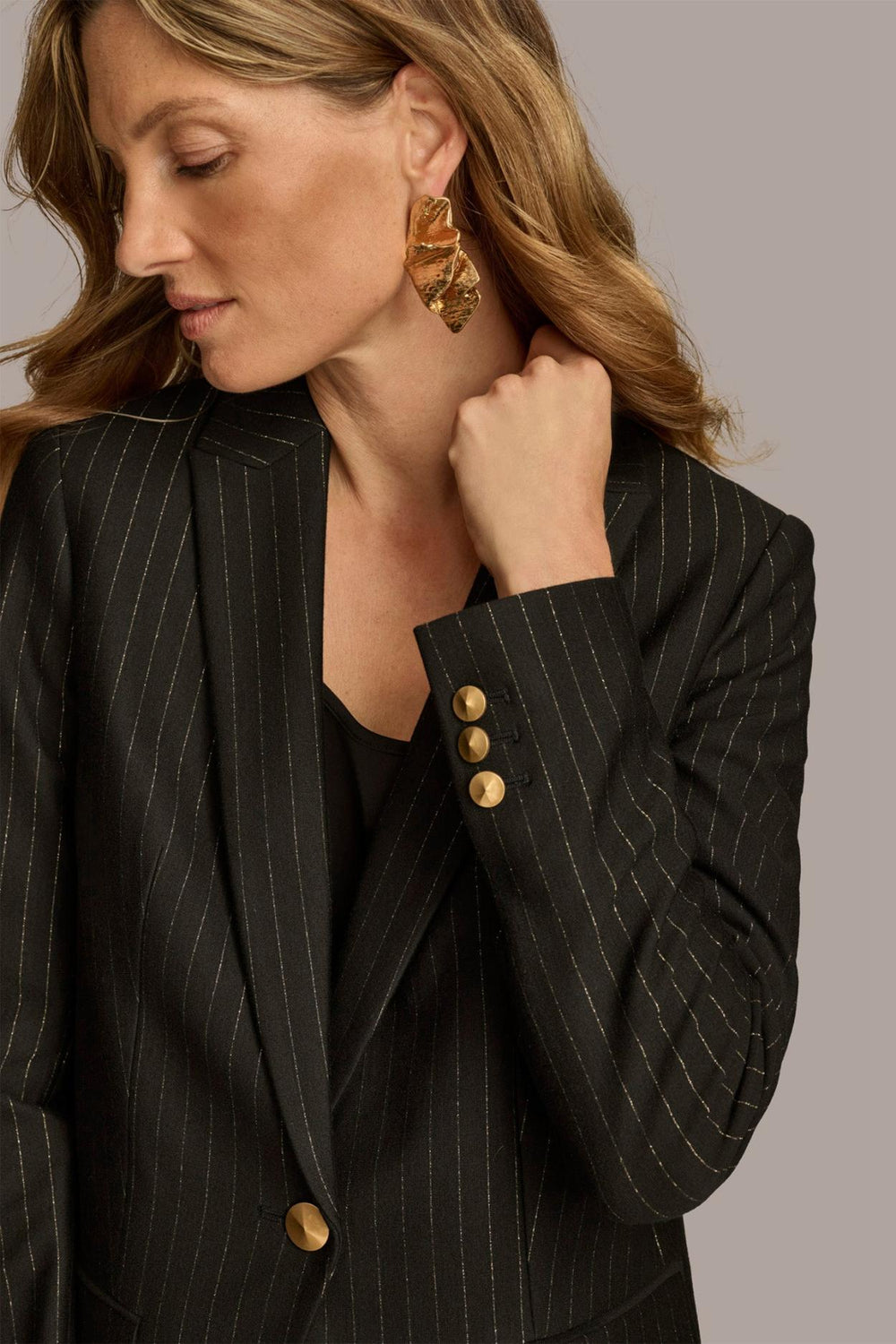 Donna Karan Blazers | Women NOVELTY PINSTRIPE ONE BUTTON JACKET Black