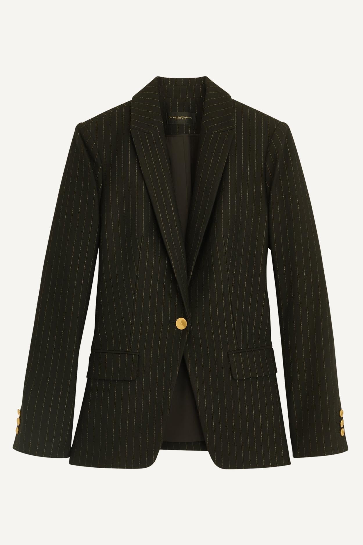 Donna Karan Blazers | Women NOVELTY PINSTRIPE ONE BUTTON JACKET Black
