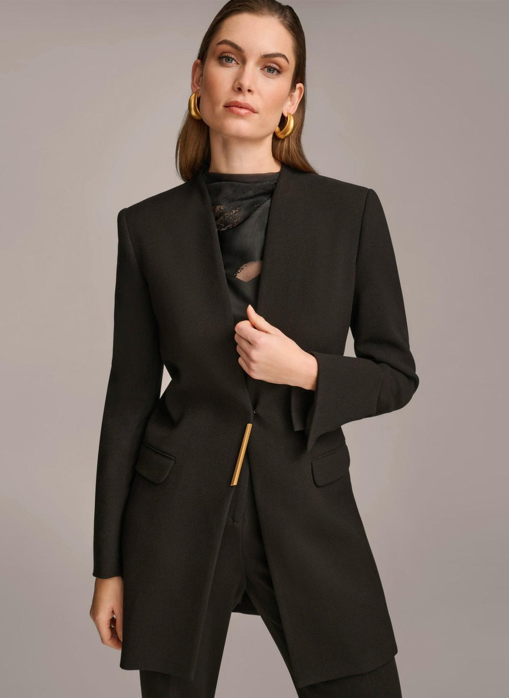 Donna Karan Blazers | Women ONE BUTTON COLLARLESS TOPPER Black