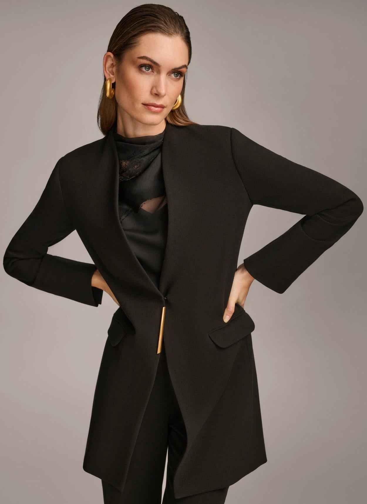 Donna Karan Blazers | Women ONE BUTTON COLLARLESS TOPPER Black