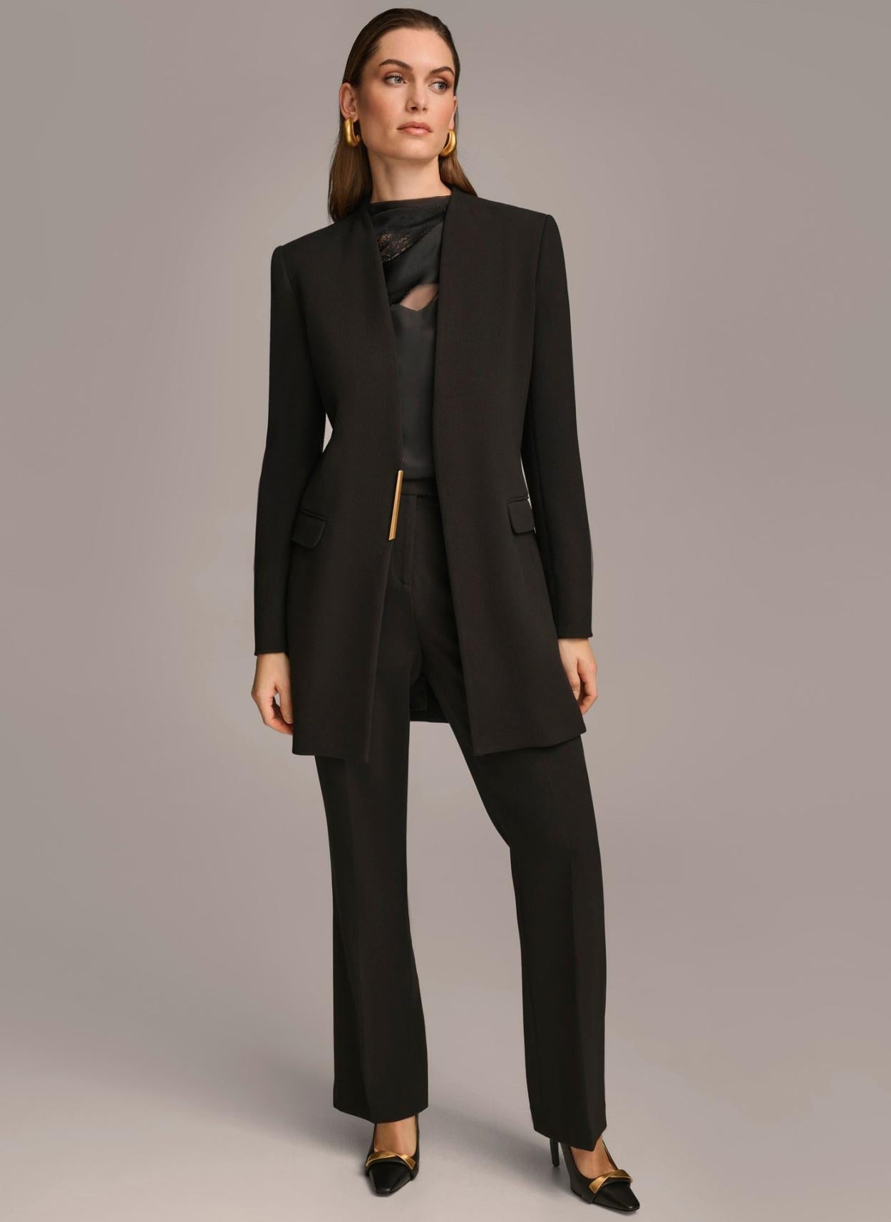 Donna Karan Blazers | Women ONE BUTTON COLLARLESS TOPPER Black