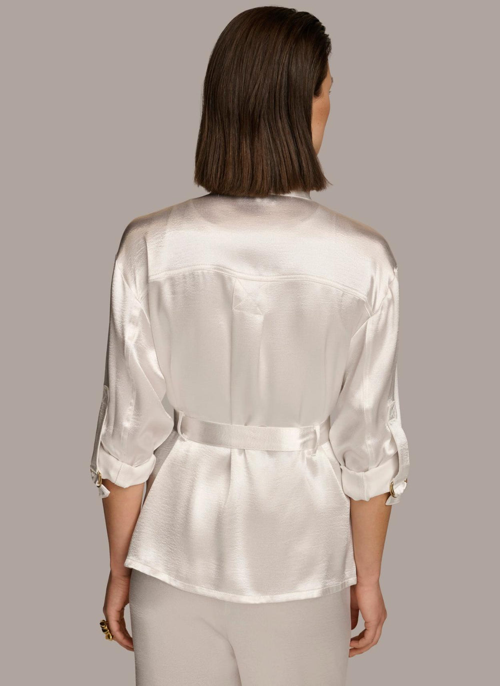 Donna Karan Blazers | Women ROLL SLEEVE BELTED JACKET Cream