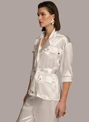 Donna Karan Blazers | Women ROLL SLEEVE BELTED JACKET Cream