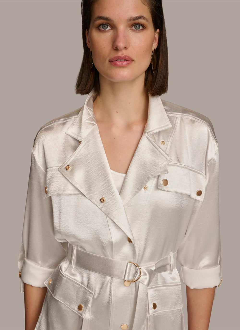 Donna Karan Blazers | Women ROLL SLEEVE BELTED JACKET Cream