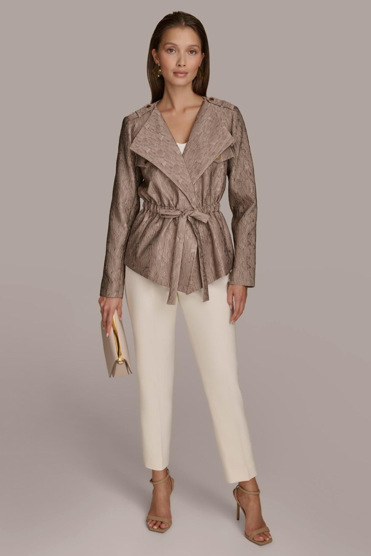 Donna Karan Blazers | Women TEXTURED JACKET WITH TIE BELT Mink