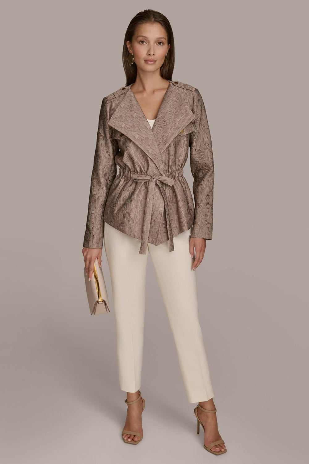 Donna Karan Blazers | Women TEXTURED JACKET WITH TIE BELT Mink