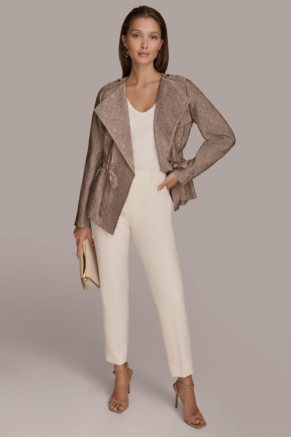 Donna Karan Blazers | Women TEXTURED JACKET WITH TIE BELT Mink