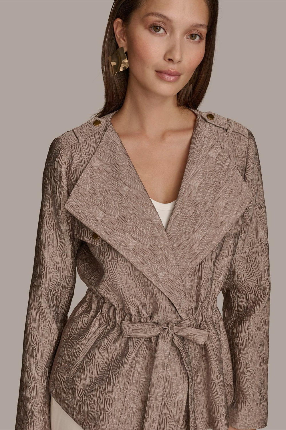 Donna Karan Blazers | Women TEXTURED JACKET WITH TIE BELT Mink
