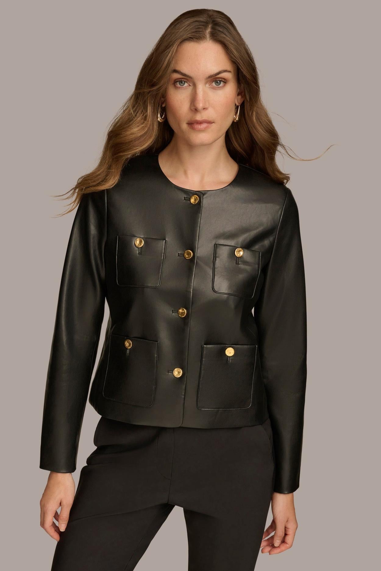 Donna Karan Coats And Jackets | Women BOXY JACKET WITH GOLD BUTTONS Black