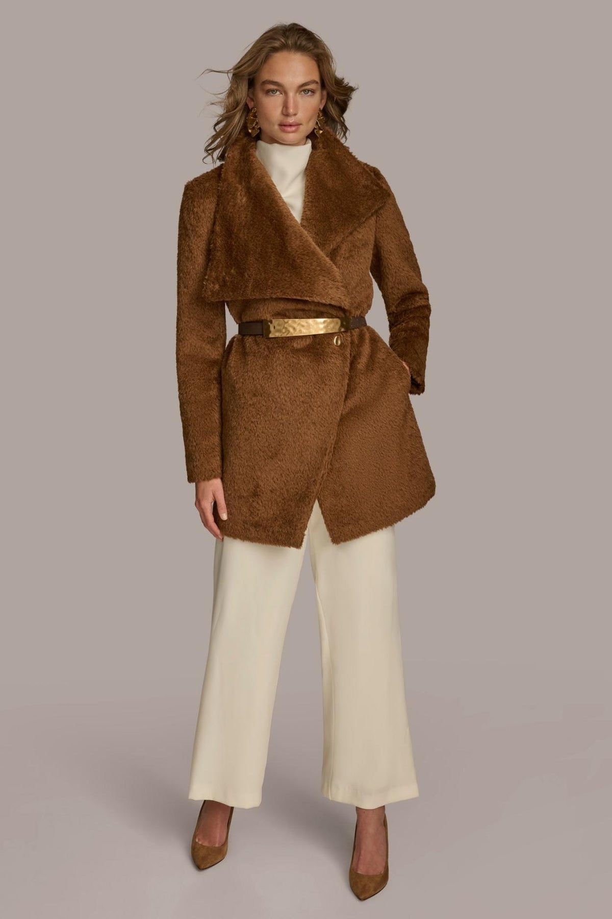 Donna Karan Coats And Jackets | Women FAUX FUR JACKET Tobacco