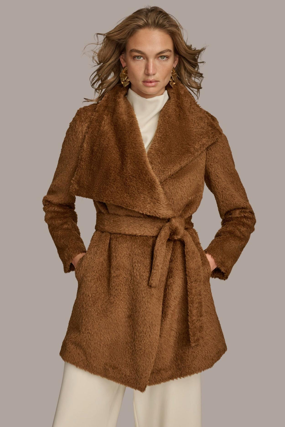 Donna Karan Coats And Jackets | Women FAUX FUR JACKET Tobacco