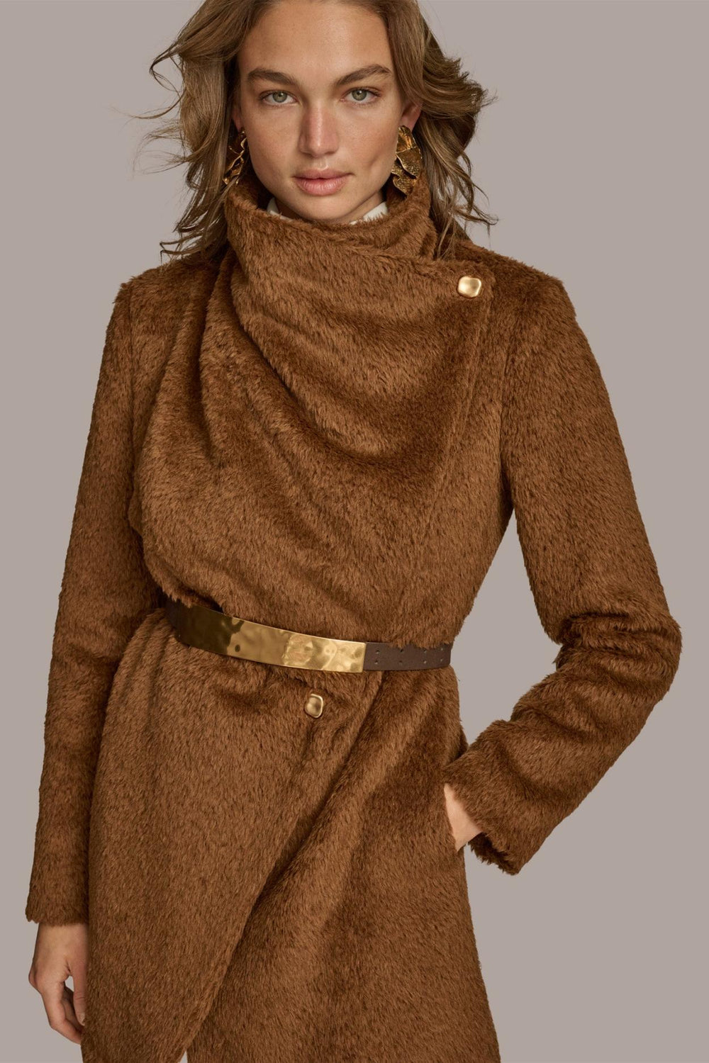 Donna Karan Coats And Jackets | Women FAUX FUR JACKET Tobacco