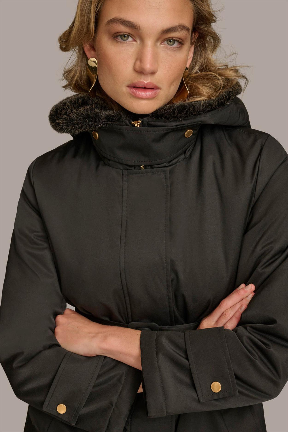 Donna Karan Coats And Jackets | Women FAUX FUR TRIM LINED RAIN COAT Black