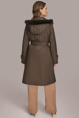 Donna Karan Coats And Jackets | Women FAUX FUR TRIM LINED RAIN COAT Brown