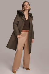 Donna Karan Coats And Jackets | Women FAUX FUR TRIM LINED RAIN COAT Brown