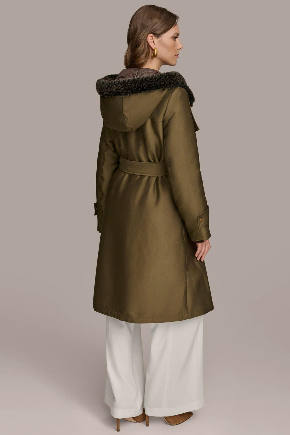 Donna Karan Coats And Jackets | Women FAUX FUR TRIM LINED RAIN COAT Green