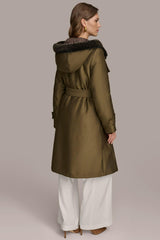 Donna Karan Coats And Jackets | Women FAUX FUR TRIM LINED RAIN COAT Green