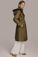 Donna Karan Coats And Jackets | Women FAUX FUR TRIM LINED RAIN COAT Green