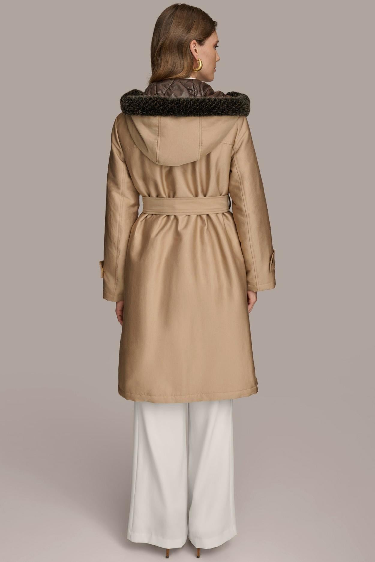 Donna Karan Coats And Jackets | Women FAUX FUR TRIM LINED RAIN COAT Khaki