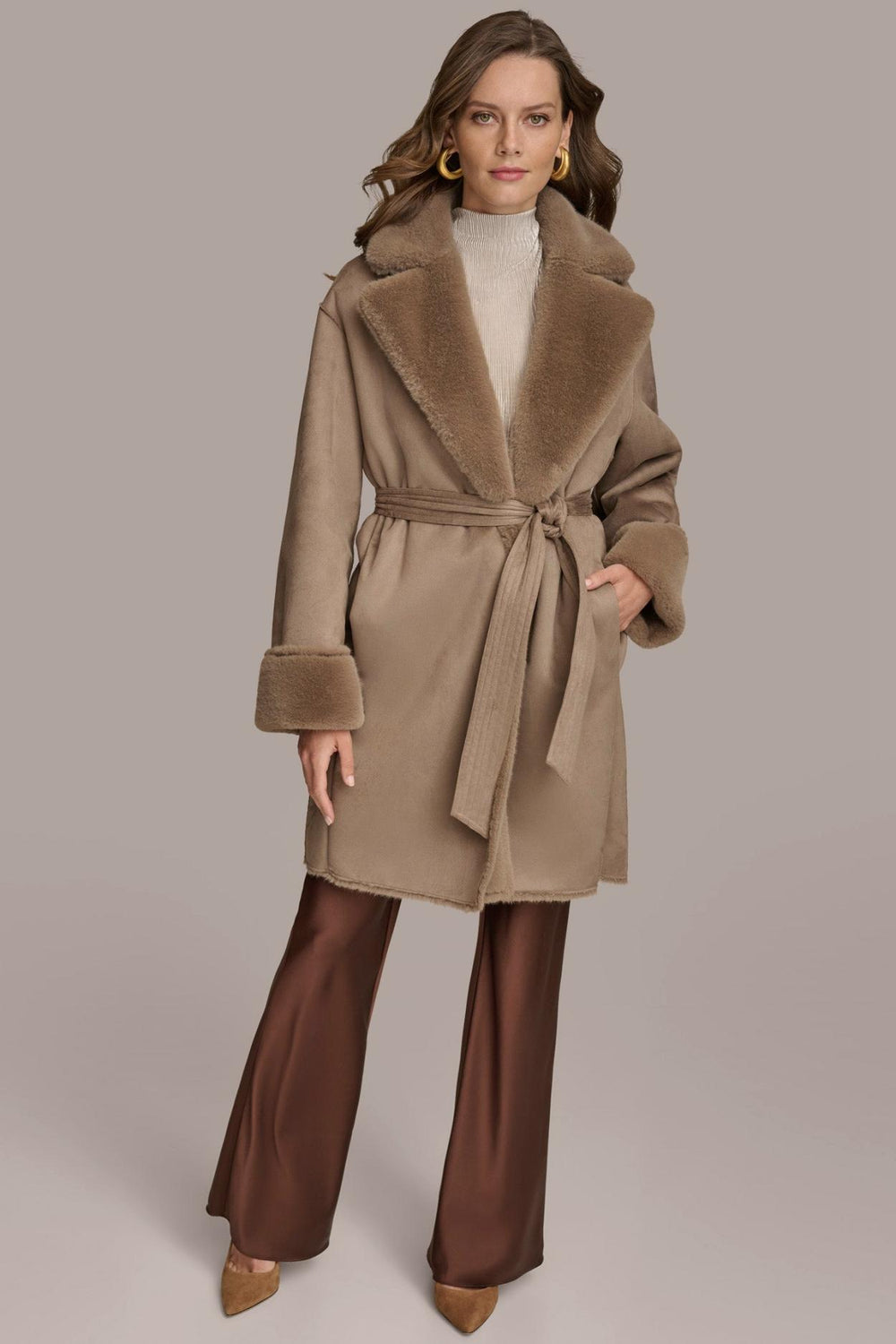 Donna Karan Coats And Jackets | Women FAUX SHERPA JACKET Taupe