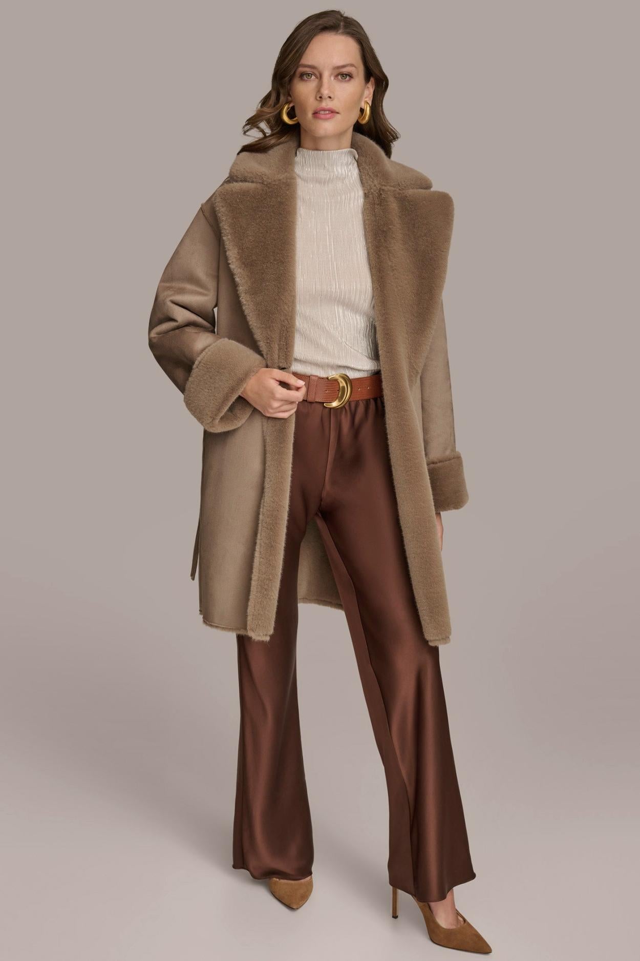 Donna Karan Coats And Jackets | Women FAUX SHERPA JACKET Taupe